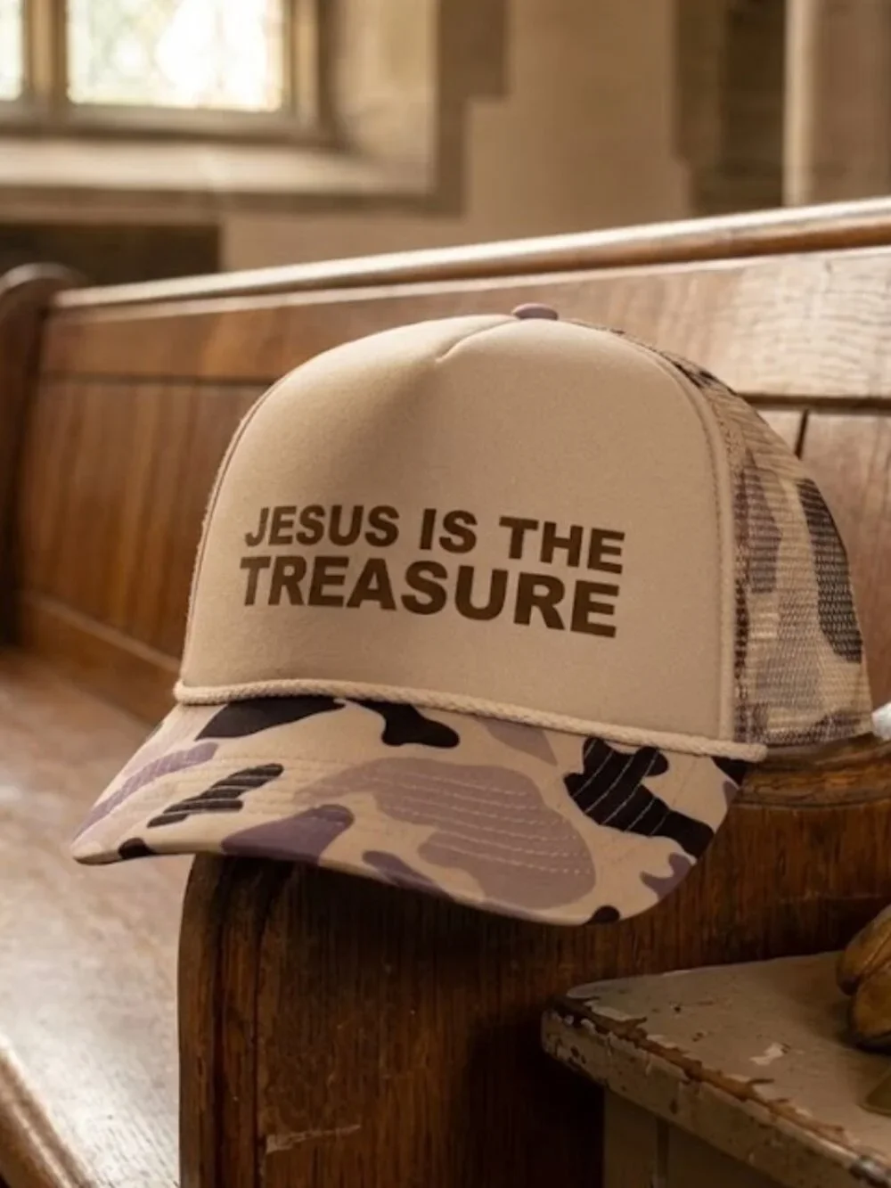 Retro Jesus Is The Treasure Foam Trucker Hat Camo Rope Snapback Cap New Christia